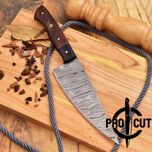 Pro Cut Custom Damascus Steel Handmade Kitchen Chef Knife with Rosewood Handle