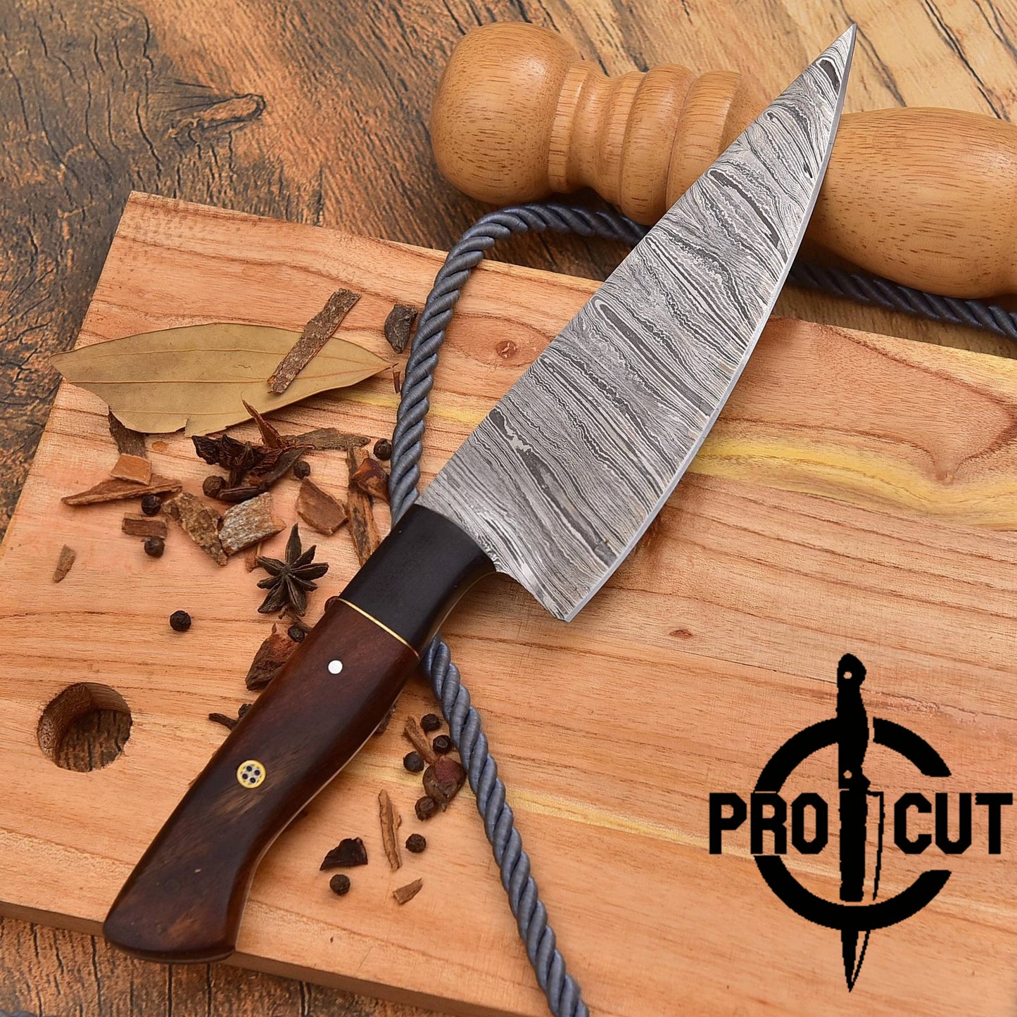 Pro Cut Custom Damascus Steel Handmade Kitchen Chef Knife with Rosewood Handle