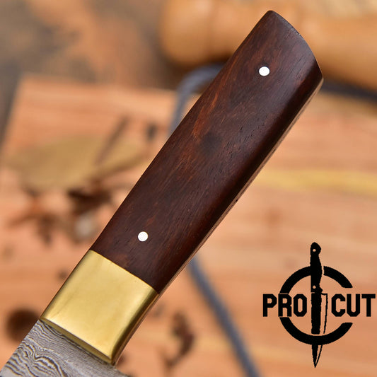 Pro Cut Custom Handmade Damascus Steel Kitchen Knife Rosewood & Brass Handle