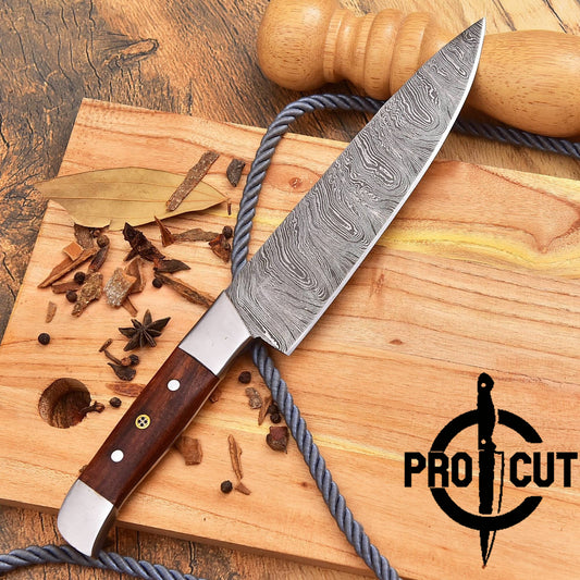 Pro Cut Custom Handmade Damascus Steel Full Tang Chef Knife