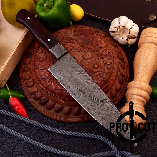 Pro Cut Damascus Steel Hand Forged Full Tang Chef Knife with Rosewood Handle