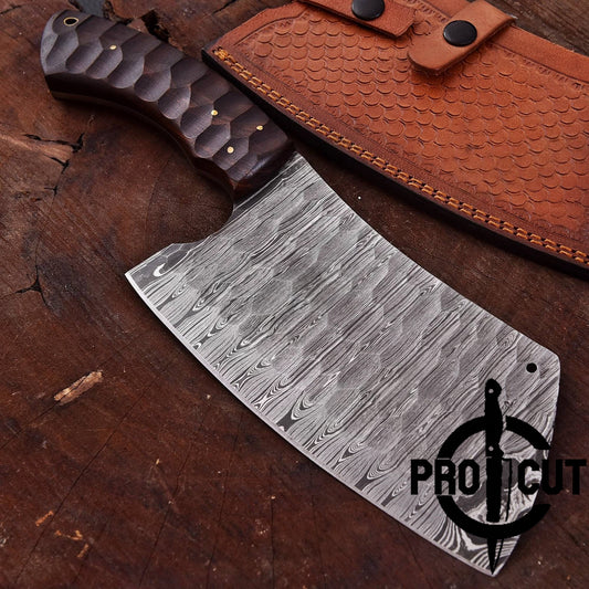 Pro Cut Handmade Damascus Steel Premium Full Tang Cleaver Knife , Heavy Duty Meat Chopper