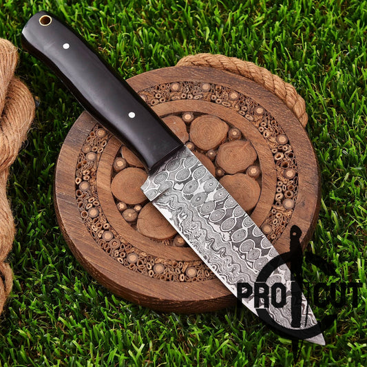 Pro Cut Ironwood Guardian - Hand Forged Drop Point Damascus Steel Camping Skinner Knife with G10 Black Micarta Handle