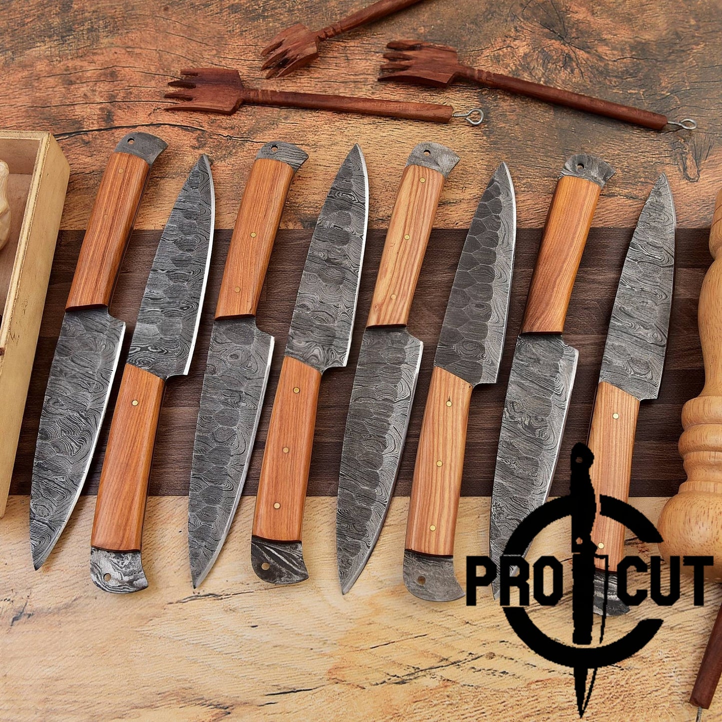 Pro Cut Steel Root - Hand Forged Damascus Steel Full Tang Culinary Steak Knives