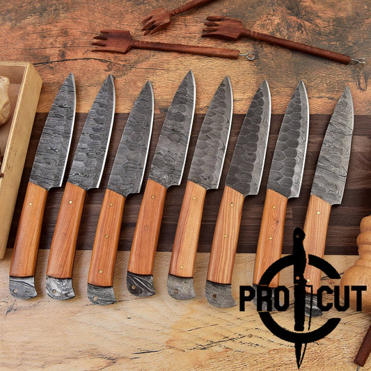 Pro Cut Steel Root - Hand Forged Damascus Steel Full Tang Culinary Steak Knives