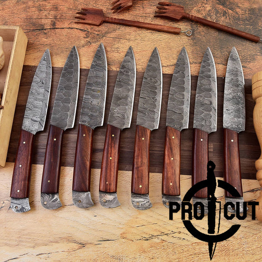 Pro Cut Steel Root - Hand Forged Damascus Steel Full Tang Culinary Steak Knife with Rosewood Handle
