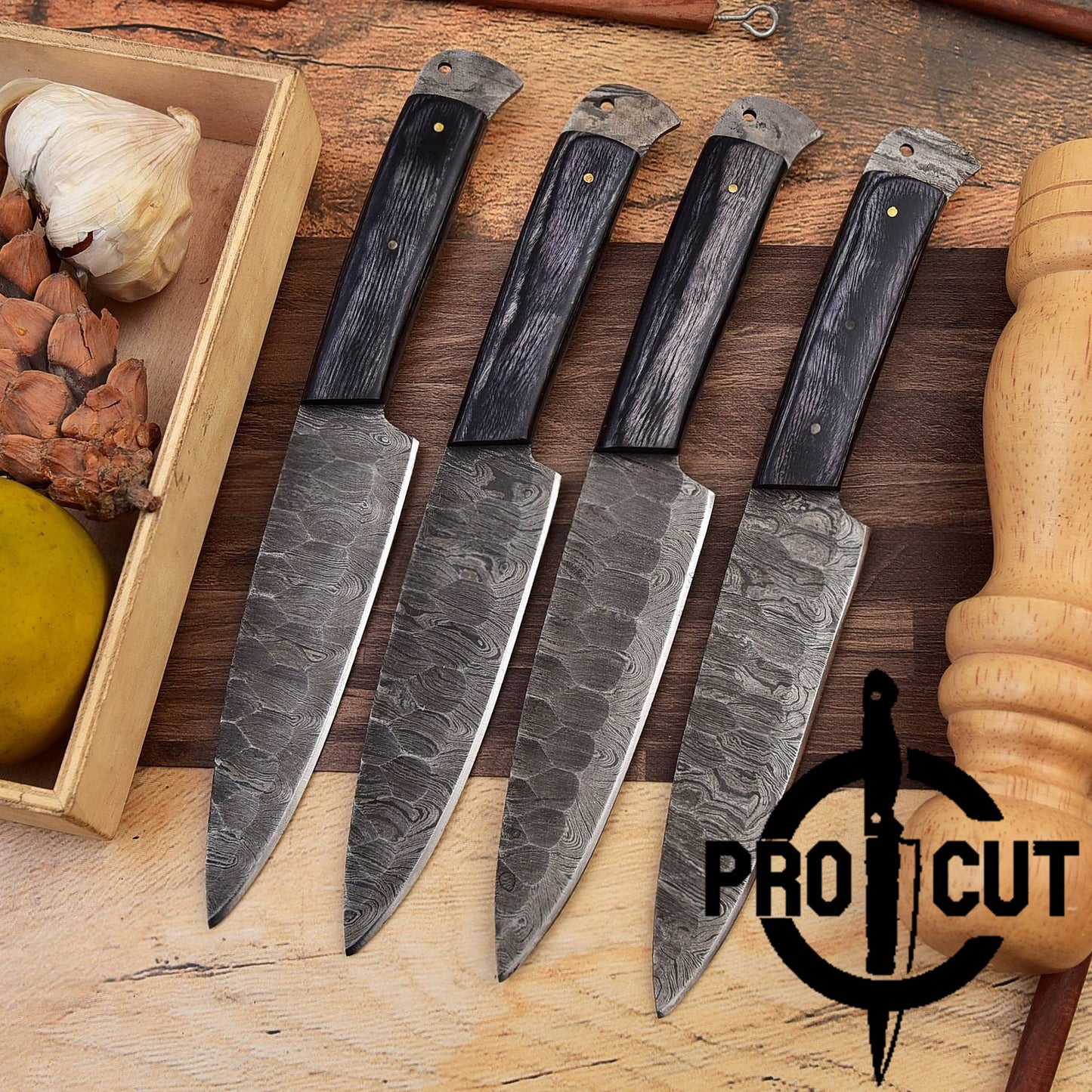 Pro Cut Steel Root - Hand Forged Damascus Steel Full Tang Culinary Steak Knives