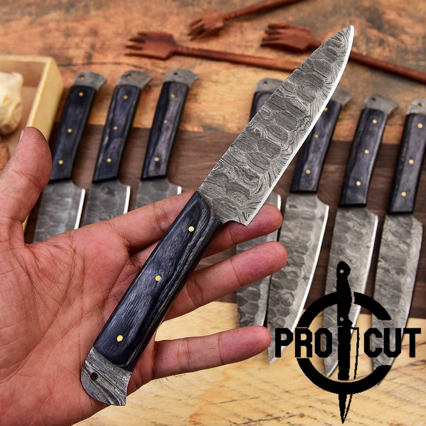 Pro Cut Steel Root - Hand Forged Damascus Steel Full Tang Culinary Steak Knives