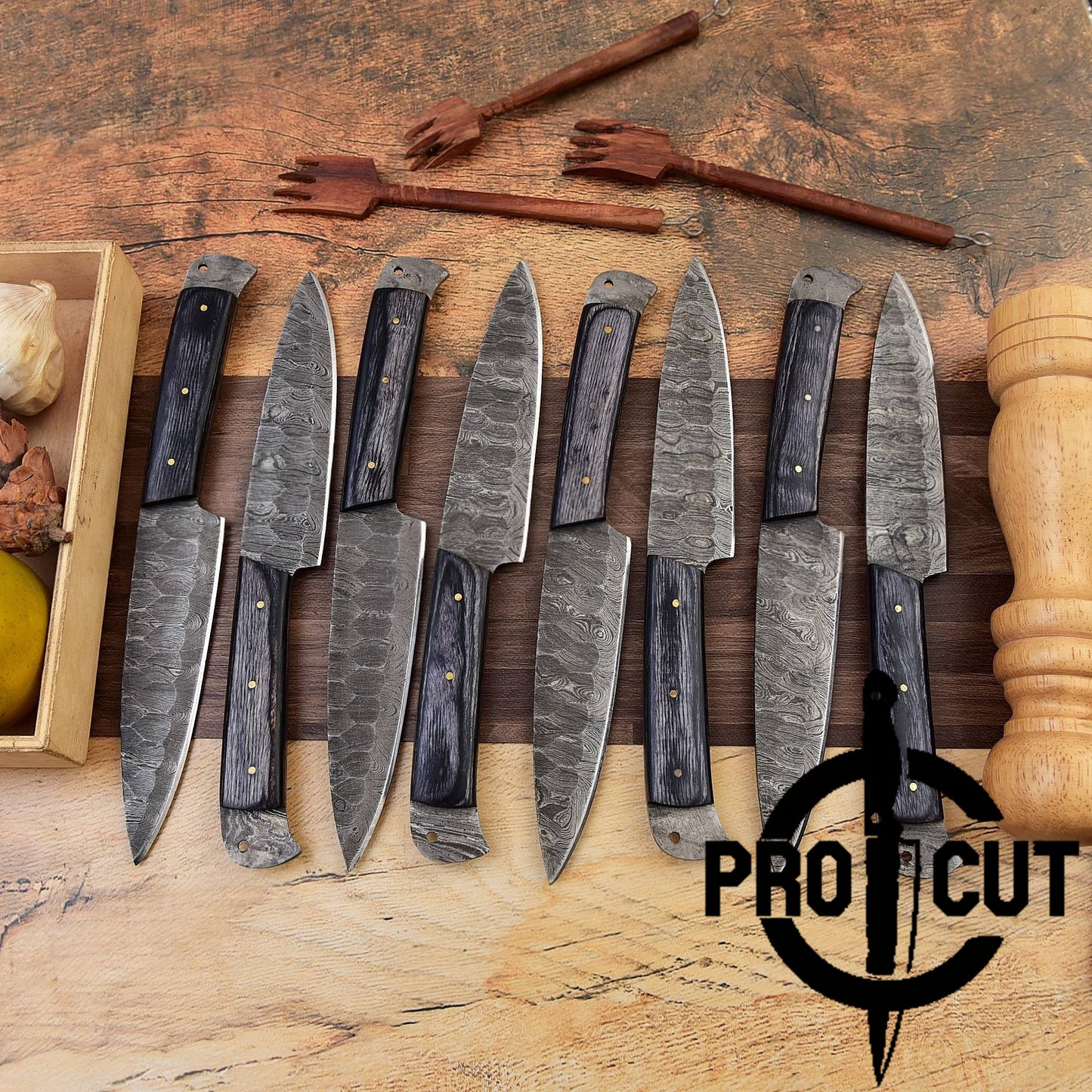 Pro Cut Steel Root - Hand Forged Damascus Steel Full Tang Culinary Steak Knives