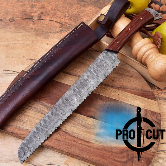 Pro Cut Premium Handmade Damascus Steel Full Tang Brisket Knife with Rosewood Handle
