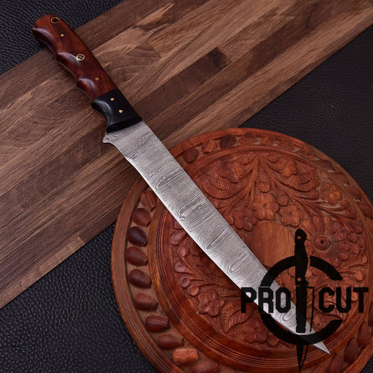 Pro Cut Hand Forged Damascus Steel Full Tang Fillet Knife with Rosewood Handle