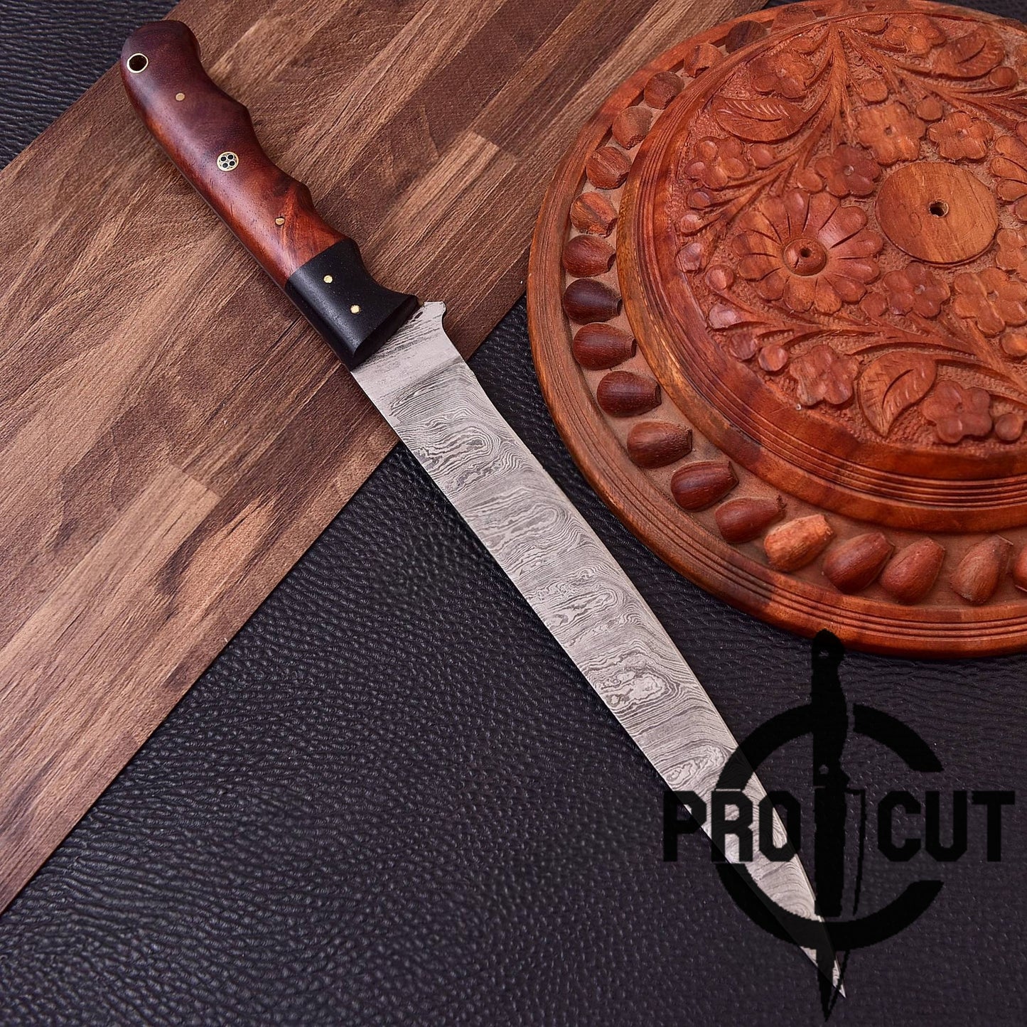 Pro Cut Hand Forged Damascus Steel Full Tang Fillet Knife with Rosewood Handle