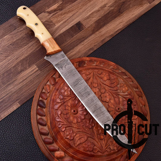 Pro Cut Hand Forged Damascus Steel Full Tang Fillet Knife with Bone Handle