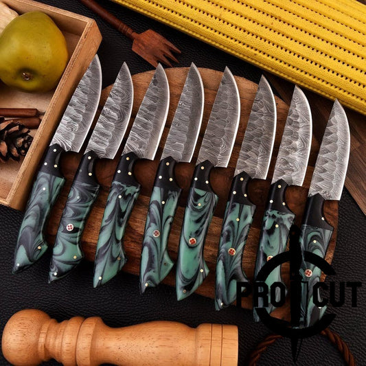 Pro Cut Forge Core - Handmade Damascus Steel Culinary Steak Knives Set , BBQ Steak Knives Sets