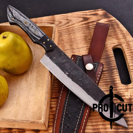 Pro Cut Forge Born - Handmade D2 Steel Chef Knife with Black Dymond Wood Handle