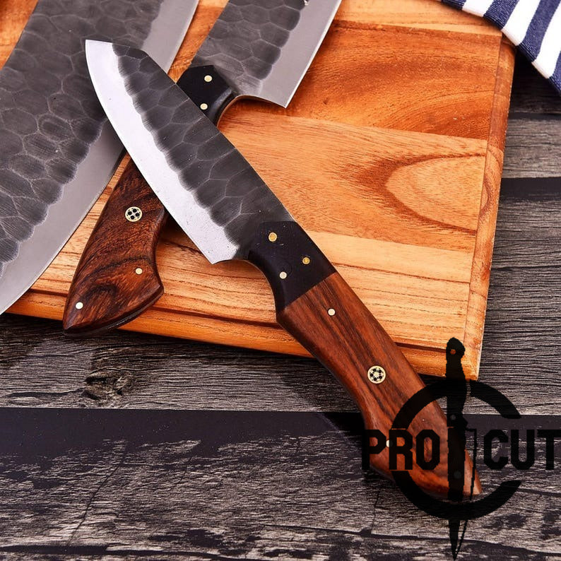 Pro Cut Ripple Guardian - Handmade Stainless Steel Chef Set with Rosewood Handle
