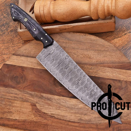 Pro Cut Hearth Steel - Damascus Steel Hand Forged Kitchen Chef Knife with Black Wood Handle