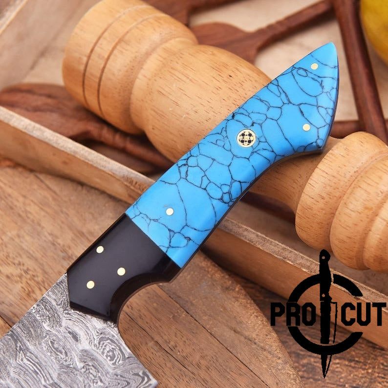 Pro Cut Hearth Steel - Damascus Steel Chef Knife With Turquoise Stone Handle