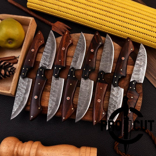 Pro Cut Forge Core - Hand Forged Damacus Steel Culinary Steak Knives with Rosewood Handle , Handmade Steak Knives Set