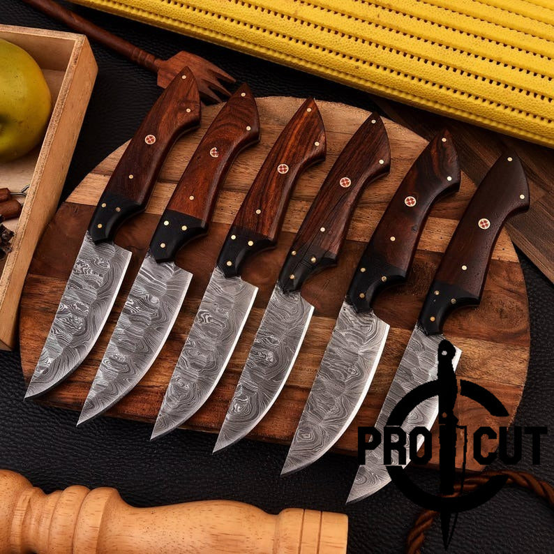 Pro Cut Forge Core - Hand Forged Damacus Steel Culinary Steak Knives with Rosewood Handle , Handmade Steak Knives Set