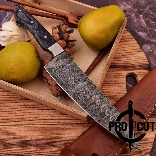 Pro Cut Hearth Steel - Hand Forged Damascus Steel Chef Knife with Black Ergonomic Handle