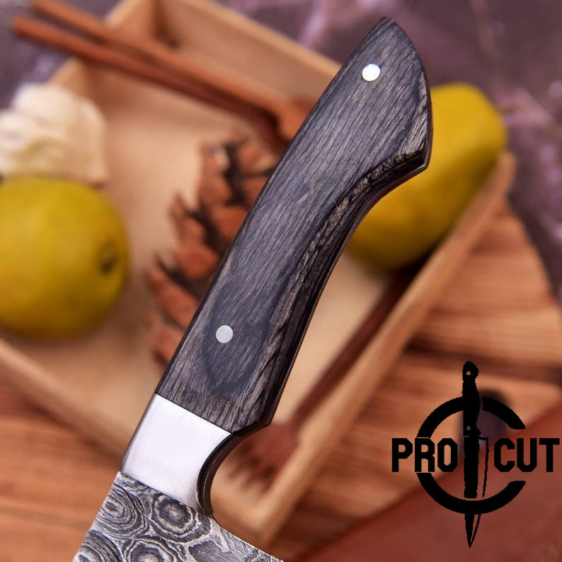 Pro Cut Hearth Steel - Hand Forged Damascus Steel Chef Knife with Black Ergonomic Handle