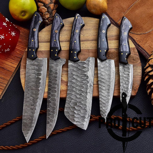 Pro Cut Damascus Steel Chef Set - Black Dymond Wood