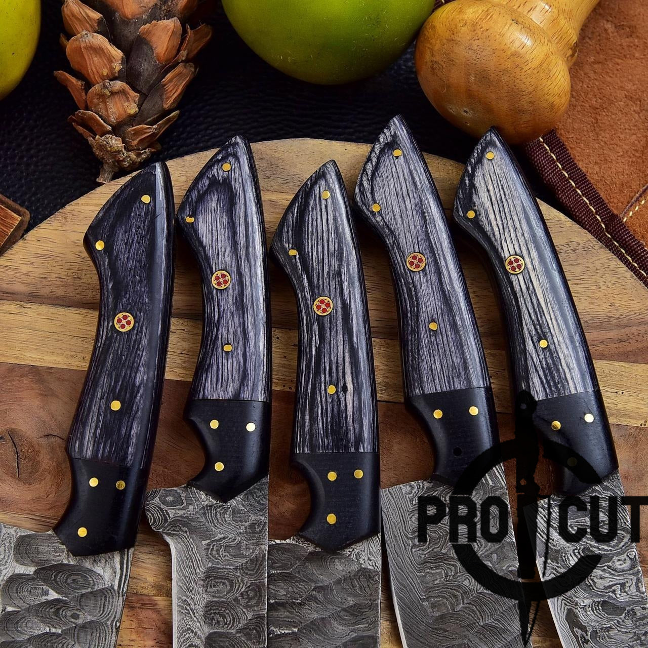 Pro Cut Damascus Steel Chef Set - Black Dymond Wood