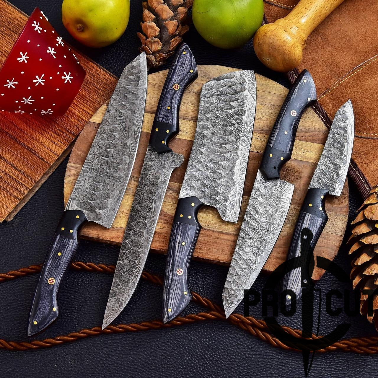 Pro Cut Damascus Steel Chef Set - Black Dymond Wood