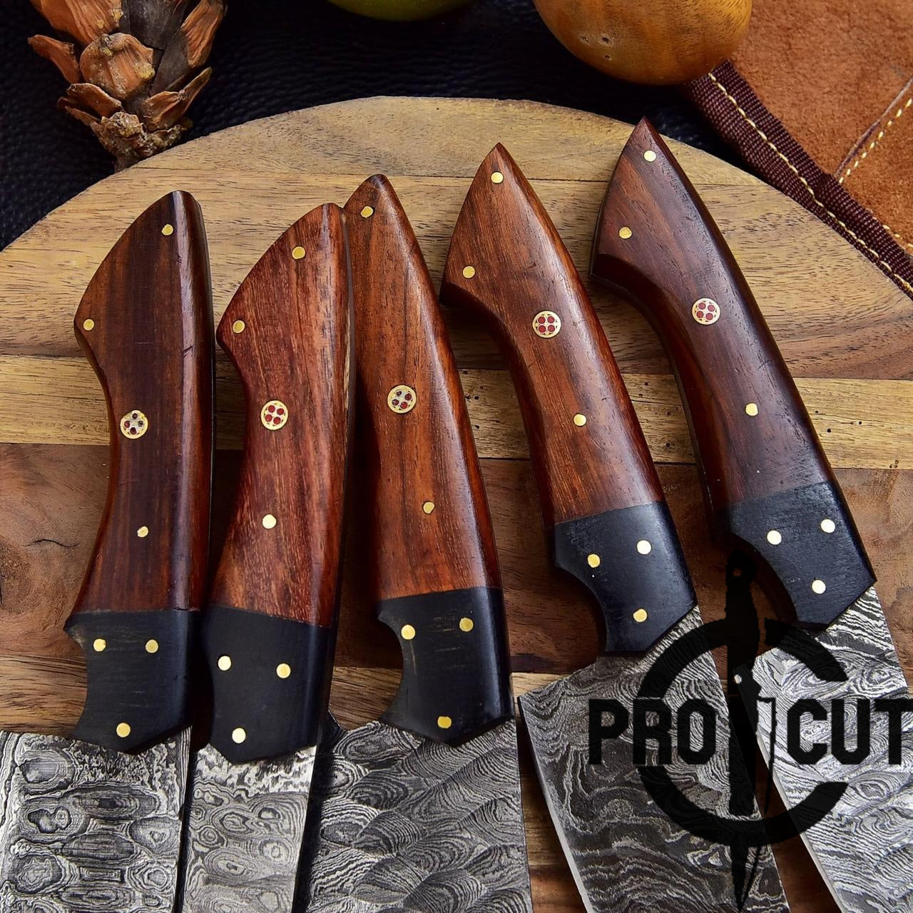Pro Cut Forge Heart- Damascus Steel Chef Set with Rosewood Handle