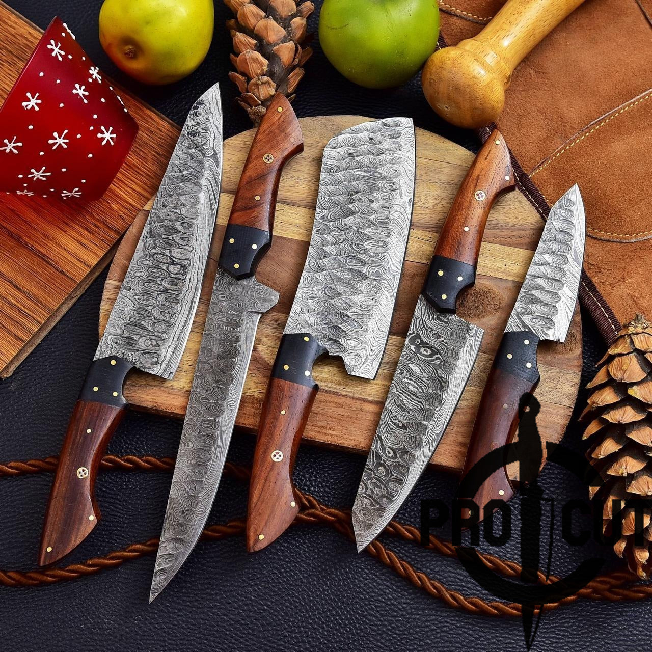 Pro Cut Forge Heart- Damascus Steel Chef Set with Rosewood Handle