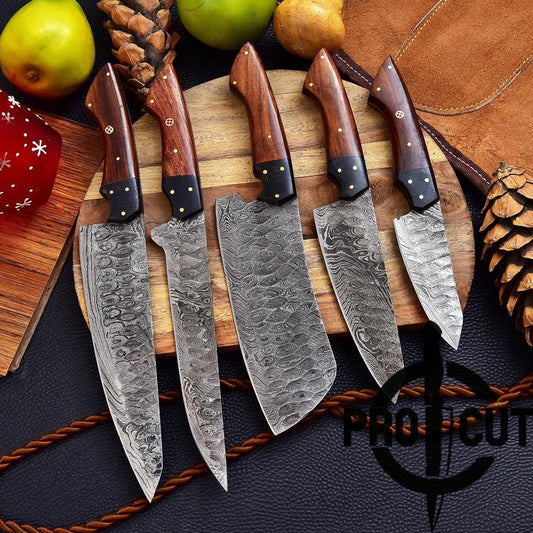 Pro Cut Forge Heart- Damascus Steel Chef Set with Rosewood Handle