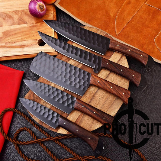 Pro Cut Obsidian Cut - Handmade Stainless Steel Chef Set with Rosewood Handle