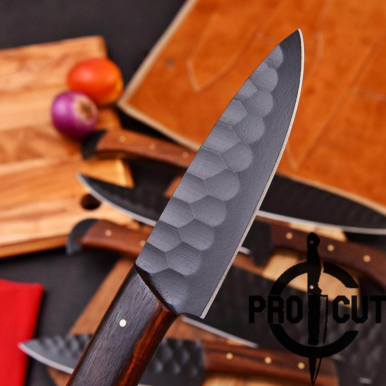 Pro Cut Obsidian Cut - Handmade Stainless Steel Chef Set with Rosewood Handle