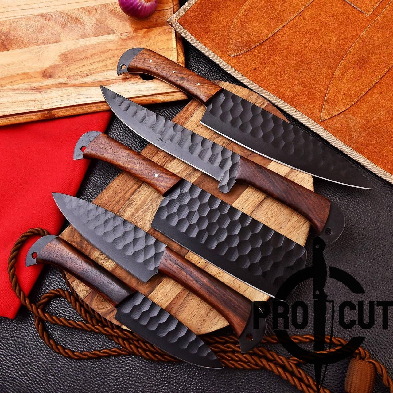 Pro Cut Obsidian Cut - Handmade Stainless Steel Chef Set with Rosewood Handle