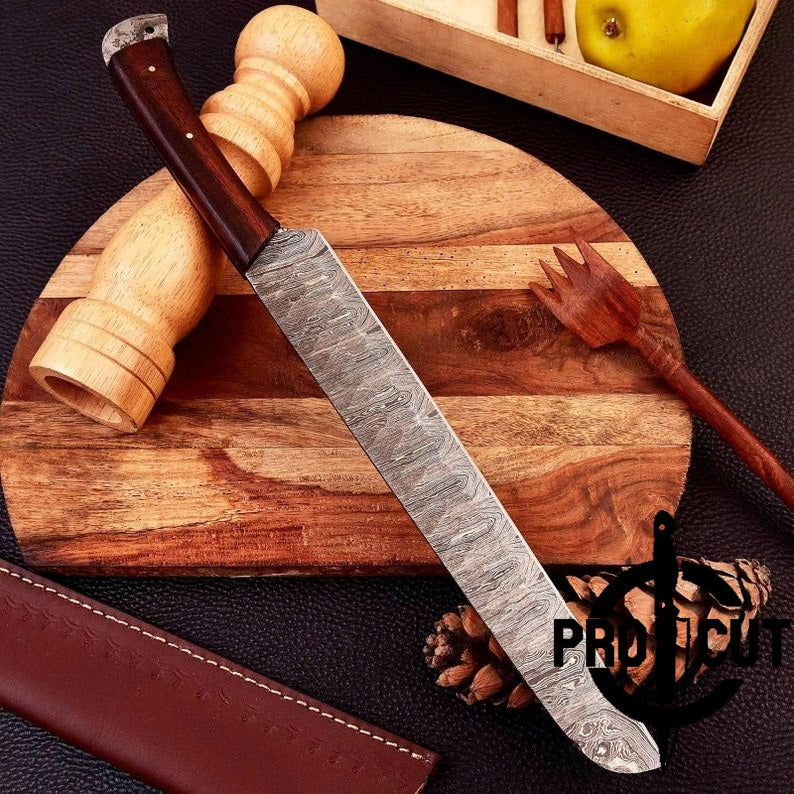 Pro Cut Hand Forged Damascus Steel Full Tang Bread Knife with Rosewood Handle