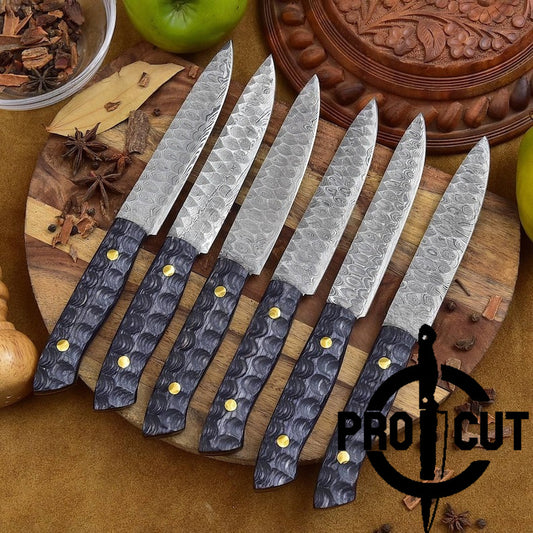 Pro Cut Hammered Forge - Handmade Damascus Steel Culinary Steak Knives Set