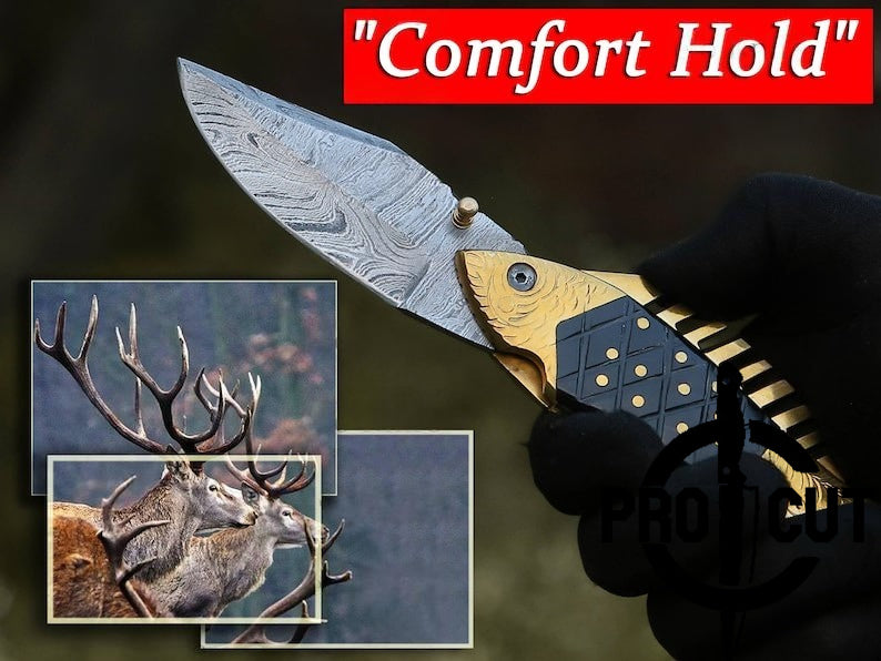 Pro Cut Trout Cutter - Hand Engraved Fish Pocket Folding Damascus Knife | Best Knife Gift for Anniversary & Birthday