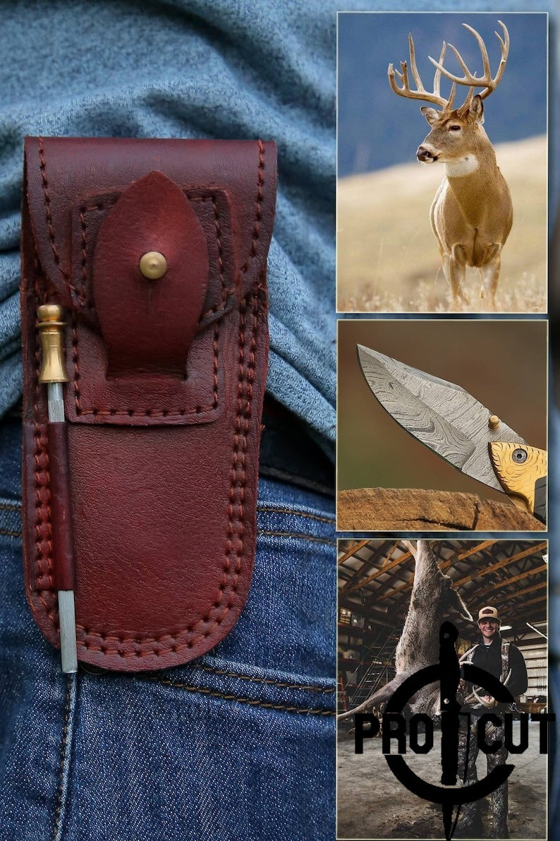 Pro Cut Trout Cutter - Hand Engraved Fish Pocket Folding Damascus Knife | Best Knife Gift for Anniversary & Birthday