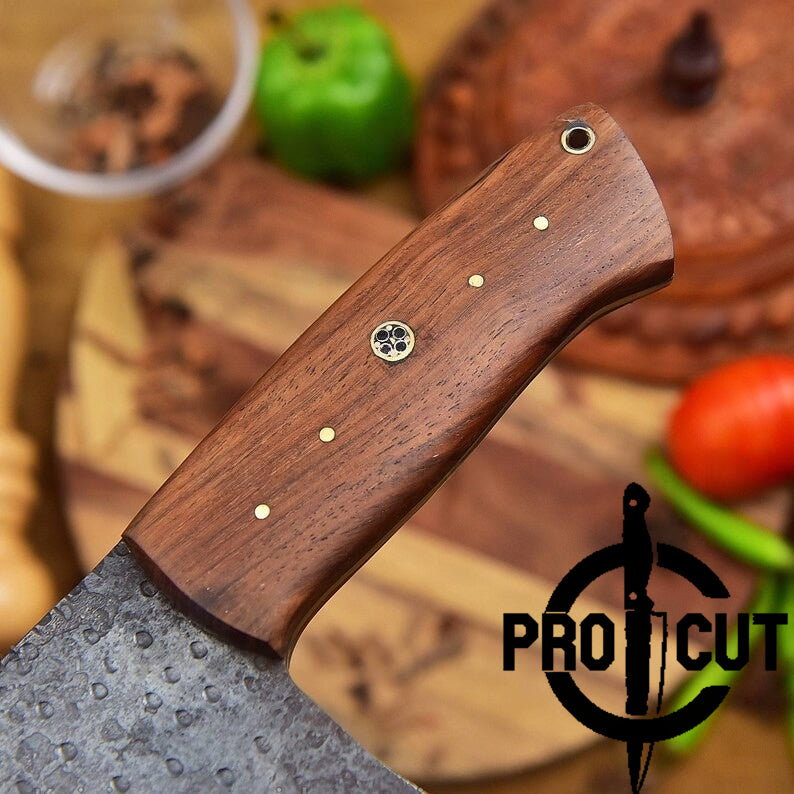 Pro Cut Stainless Steel Heavy Duty Handmade Serbian Cleaver Knife With Olive Burl Handle