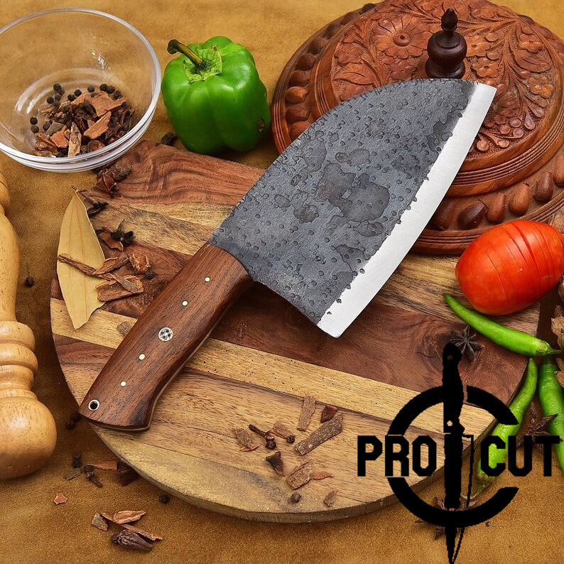 Pro Cut Stainless Steel Heavy Duty Handmade Serbian Cleaver Knife With Olive Burl Handle