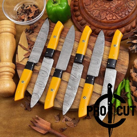 Pro Cut Hammered Forge - Custom Forge Damascus Steel Handmade Full Tang Culinary Steak Knives Set Gift for Thanksgiving