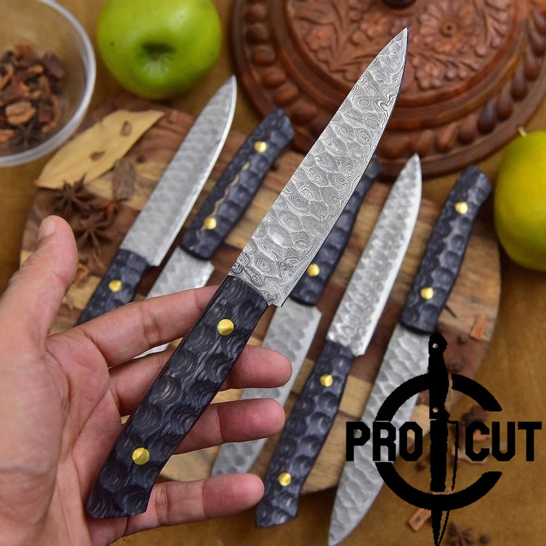 Pro Cut Hammered Forge - Handmade Damascus Steel Culinary Steak Knives Set