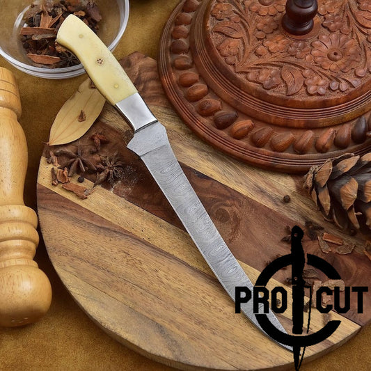 Pro Cut Hand Forged Damascus Steel Fillet Knife with Camel Bone Handle