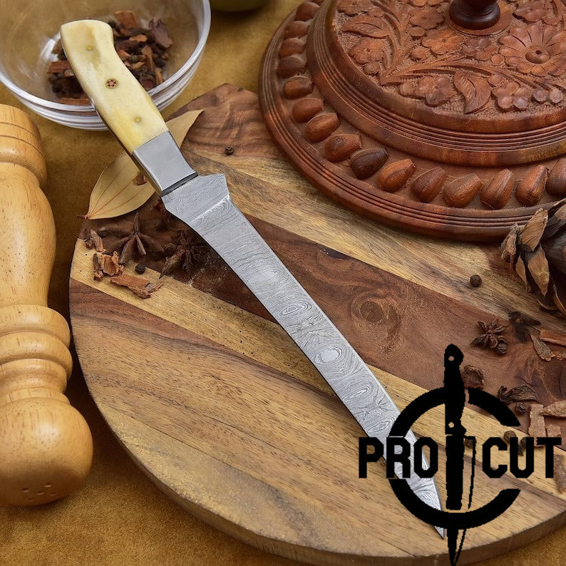 Pro Cut Hand Forged Damascus Steel Fillet Knife with Camel Bone Handle