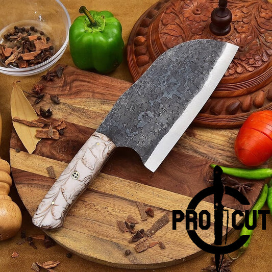 Pro Cut Hand Forged Stainless Steel Serbian Cleaver Knife with Epoxy Resin Handle - Heavy Duty Meat Chopping Knife