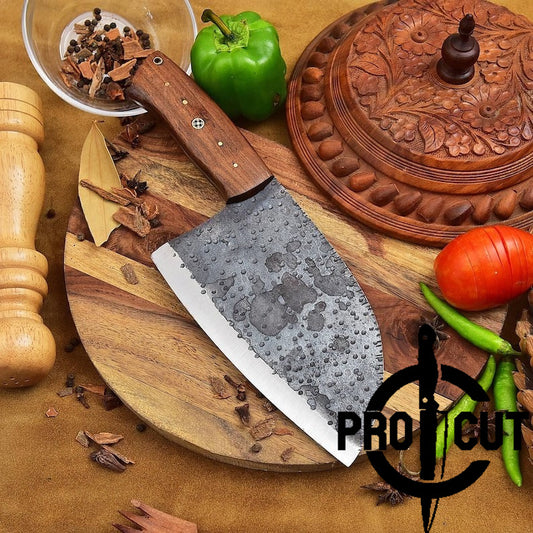 Pro Cut Stainless Steel Heavy Duty Handmade Serbian Cleaver Knife With Olive Burl Handle