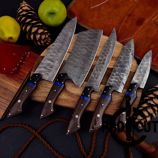 Pro Cut Forge Heart - Damascus Steel Chef Set with Wengee Wood Handle