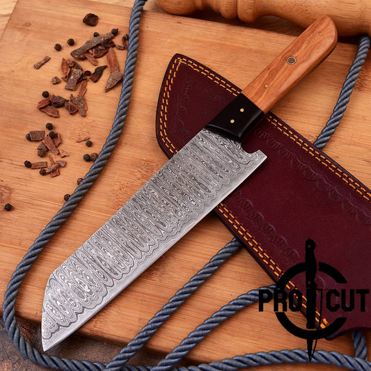 Pro Cut Soul Forge - Handmade Damascus Chef Knife with Olive Wood Handle