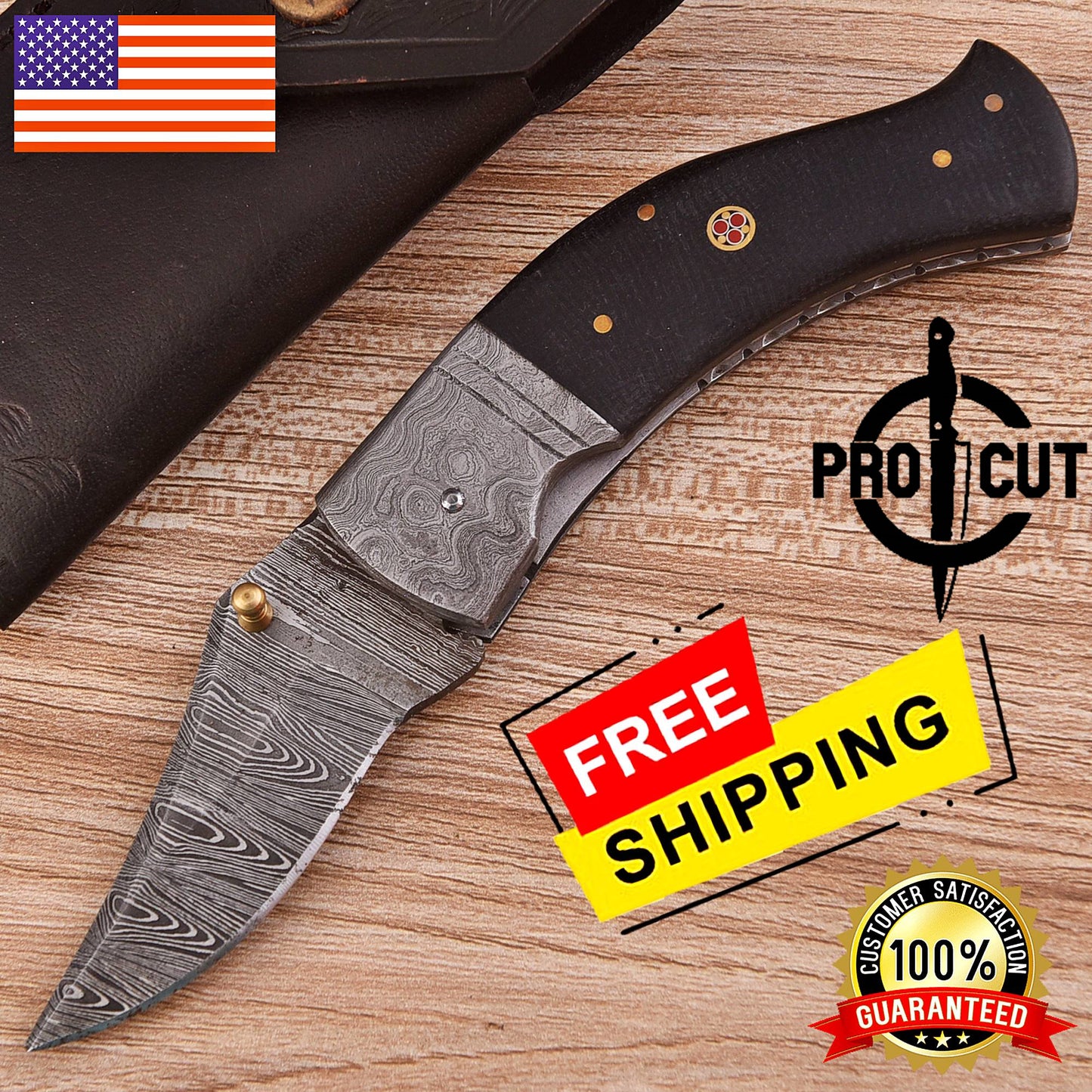 Pro Cut Handmade Damascus Steel Pocket Folding Knife with G10 Micarta Handle